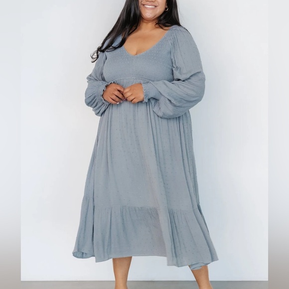 Baltic Born Lainey Smocked Dotted Midi Dress - Dusty Blue - Picture 5 of 10